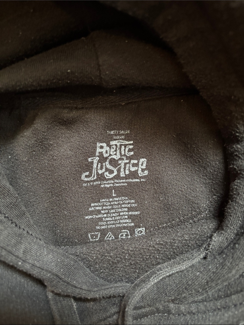 Poetic Justice Black 2Pac Hoodie with Checker Sleeve Size Large - Picture 2 of 8
